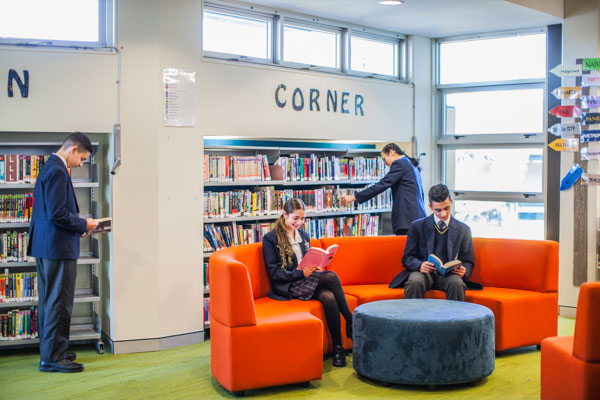 Students reading in school library at Clancy Catholic College West Hoxton
